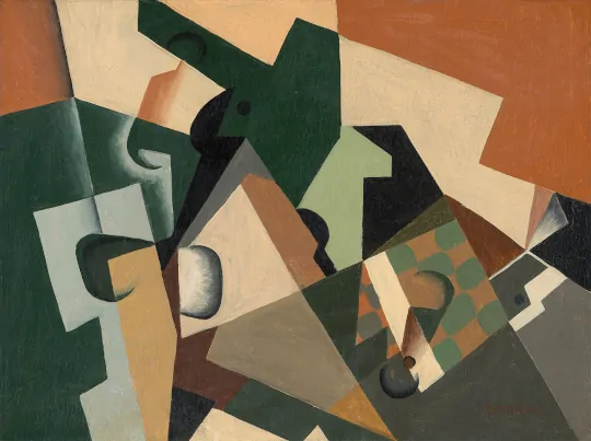 Image of the 1917 painting called Glass and Checkerboard by Juan Gris.