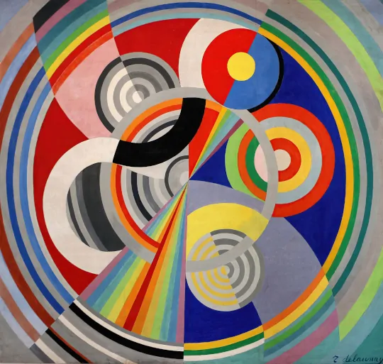 Image of the 1938 painting called Rythme n°1 by Robert Delaunay.