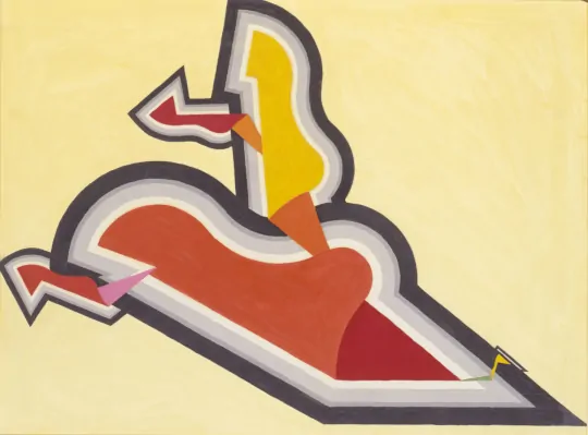 Image of the 1934 painting called Study in Rhythm- Red and Gold by Joseph Schillinger.